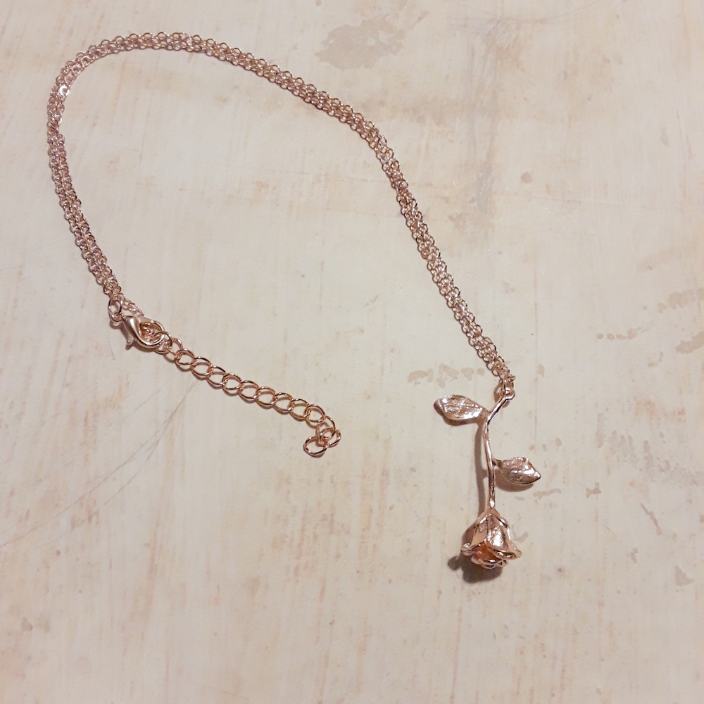 Rose Gold Dangling Rose Pendant Necklace - Picture 4 of 9